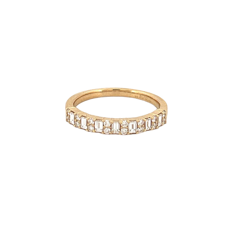 14K Gold Baguette and Duo Round Diamond Fashion Band