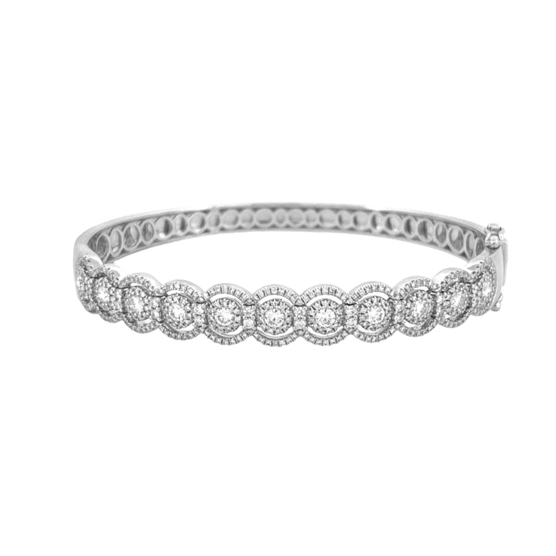 14K Gold Diamond Open Round Halo Bangle