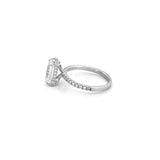 14K Gold Lab Grown Emerald Cut Diamond Prong Setting Under Halo Engagement Ring