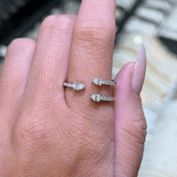 14K Gold Three Row Open Pear Diamond Staggered Band
