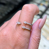 14K Gold Three Row Open Pear Diamond Staggered Band