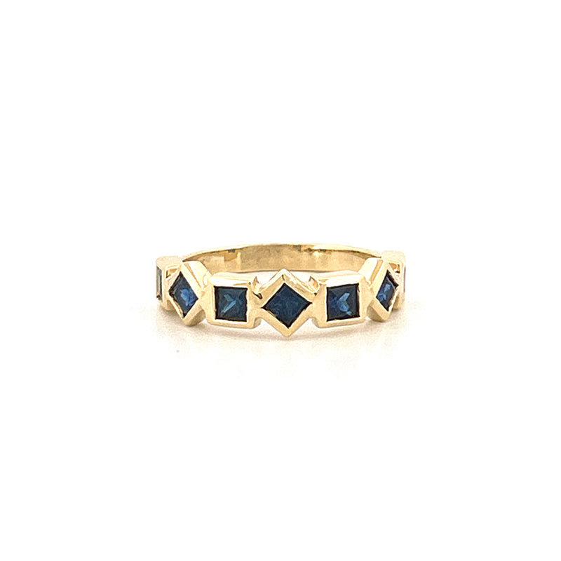 14K Gold Princess Sapphire Alternating Ring