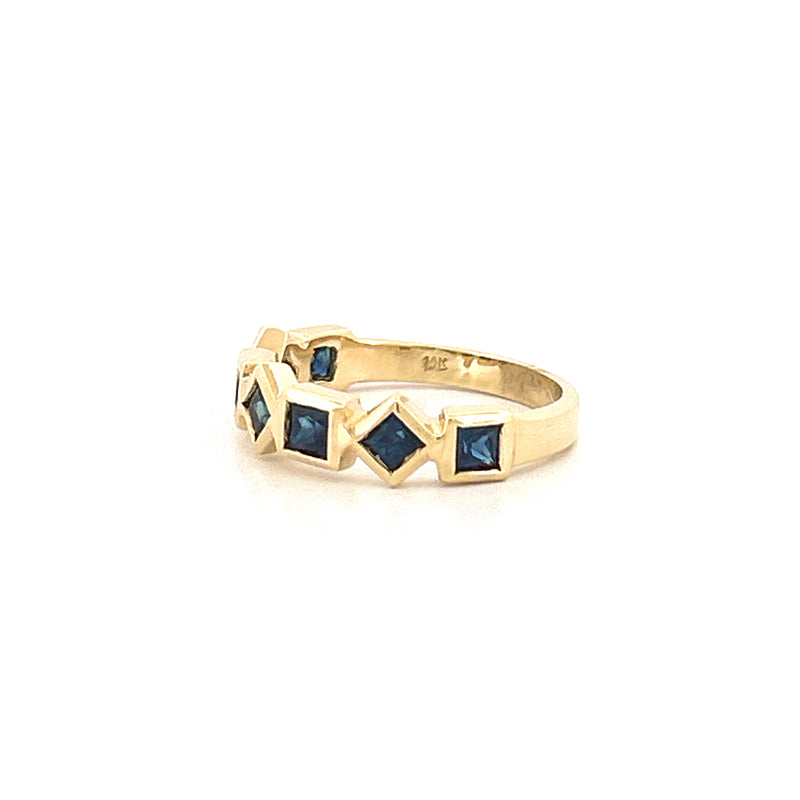 14K Gold Princess Sapphire Alternating Ring