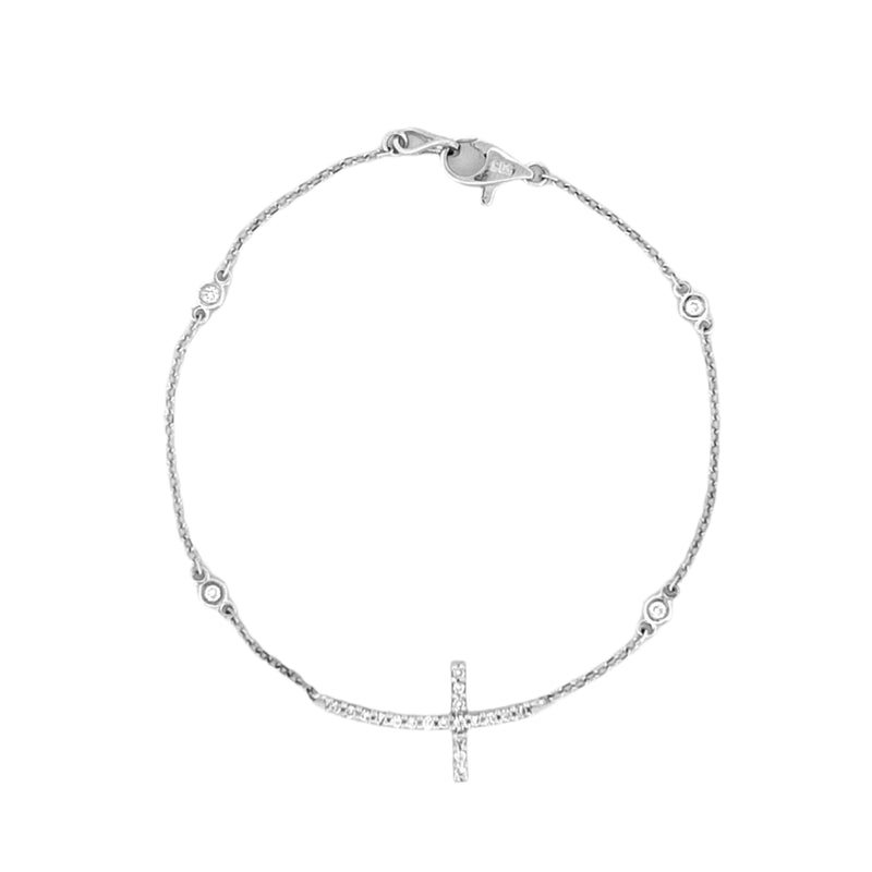 14K Gold Curved Cross Diamond Bezel Bracelet
