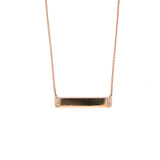 14K Gold Personalized Bar Diamond Pave Edged Pendant Necklace