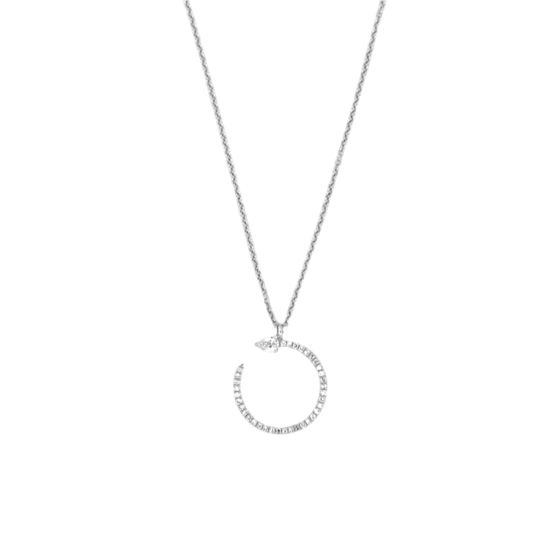 14K Gold Open Hoop Diamond Pear Pendant Necklace