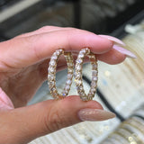 14K Gold In and Out Natural Diamond Hoop Earrings