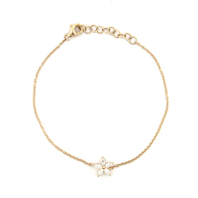 14K Gold Diamond Marquise Flower Bracelet
