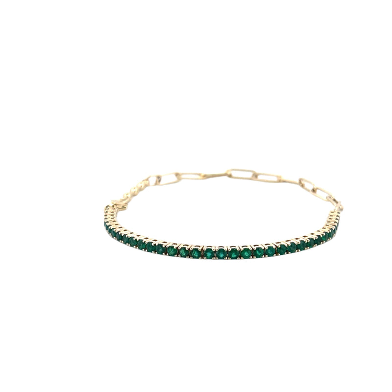 14K Gold Half Paper Clip and Half Emerald Tennis Bracelet