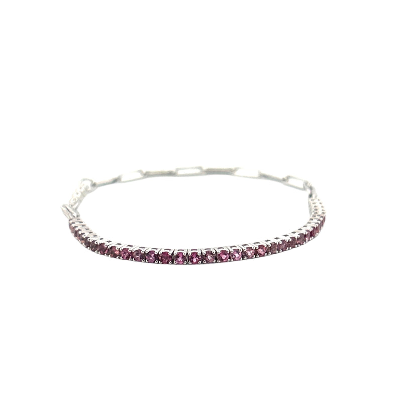 14K Gold Half Paper Clip and Half Pink Sapphire Tennis Bracelet