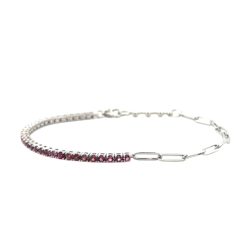 14K Gold Half Paper Clip and Half Pink Sapphire Tennis Bracelet