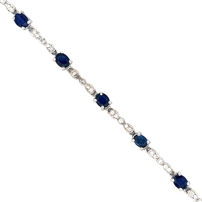 14K Gold Sapphire Station Bracelet w/ Diamond Marquise and Round Links