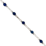 14K Gold Sapphire Station Bracelet w/ Diamond Marquise and Round Links