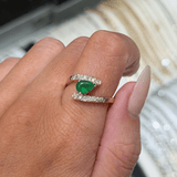 14K Gold Open Pear Shape Emerald Diamond Band