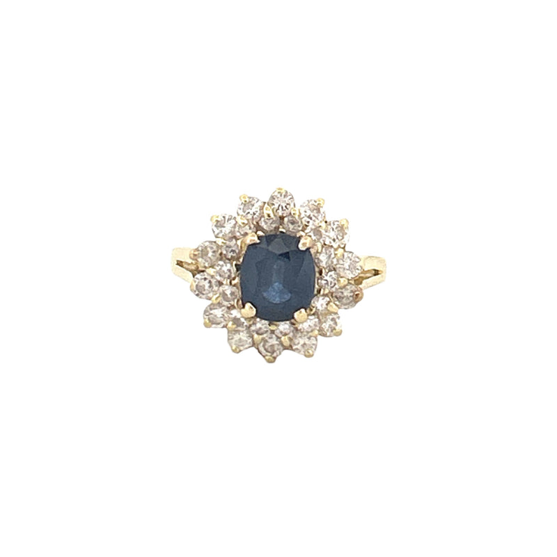 14K Gold Floral Diamond Halo Sapphire Ring