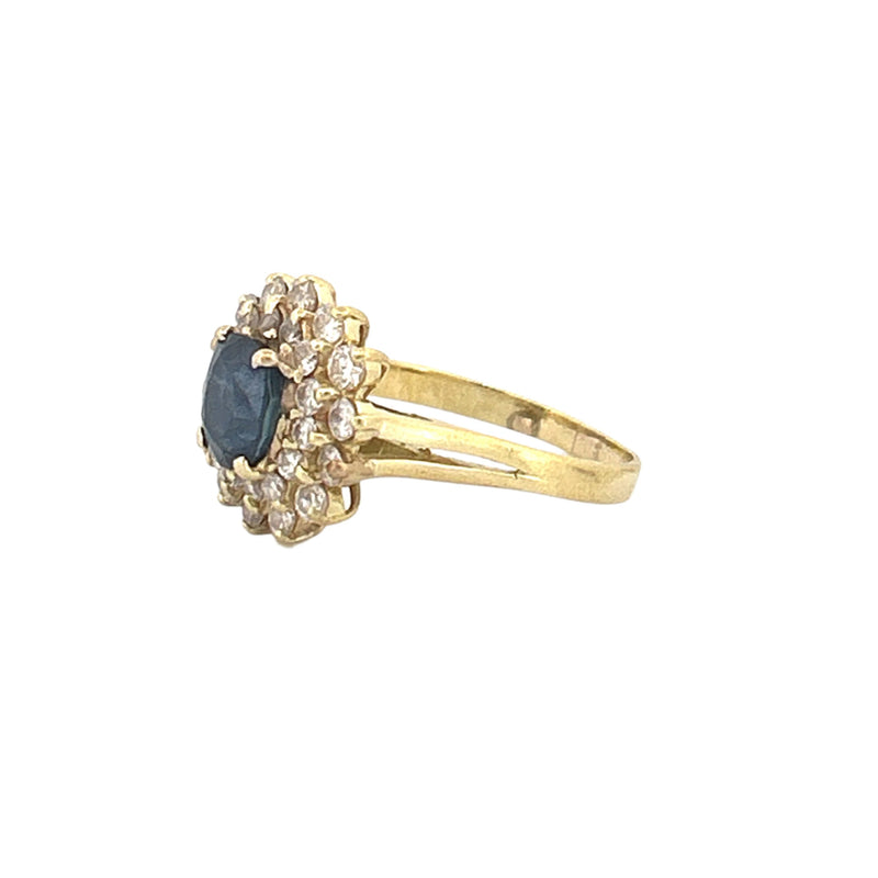 14K Gold Floral Diamond Halo Sapphire Ring