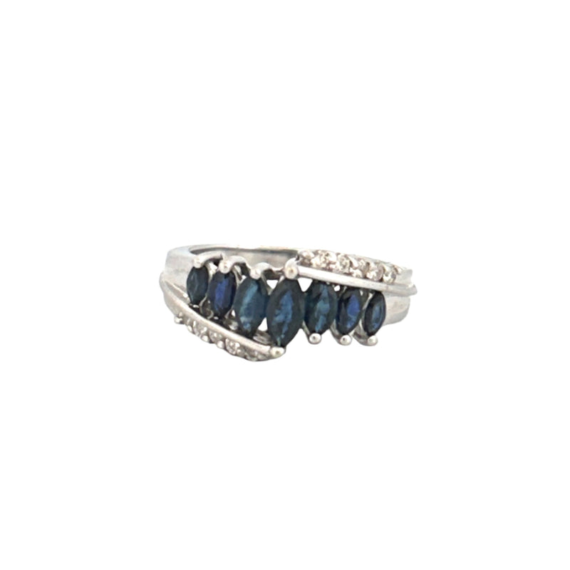 14K Gold Sapphire Marquise Art Deco Diamond Ring