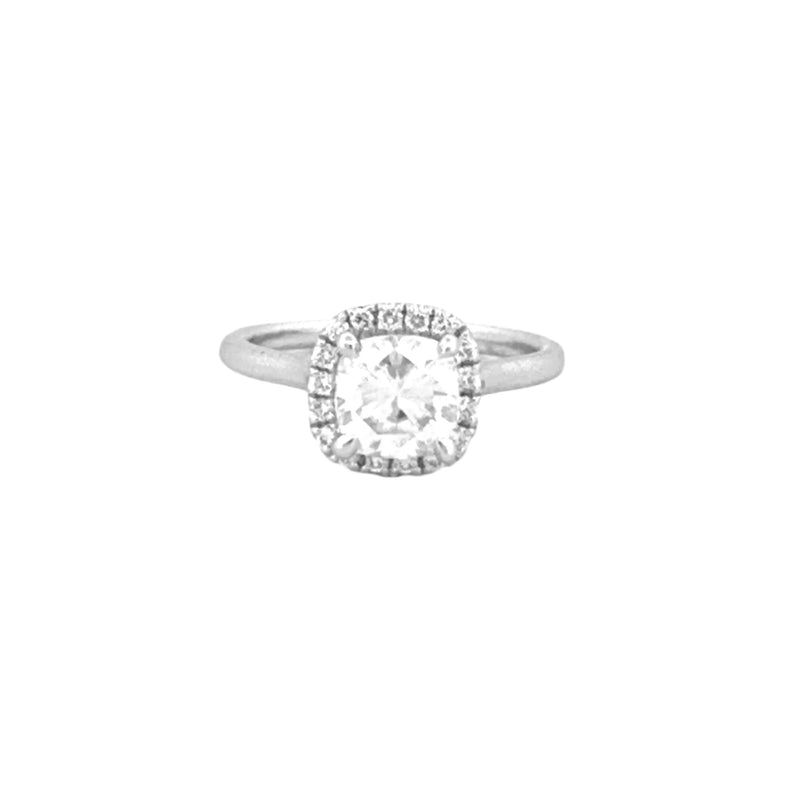 14K Gold 1.50 Carat Lab Grown Cushion Cut Diamond Halo Cathedral Engagement Ring