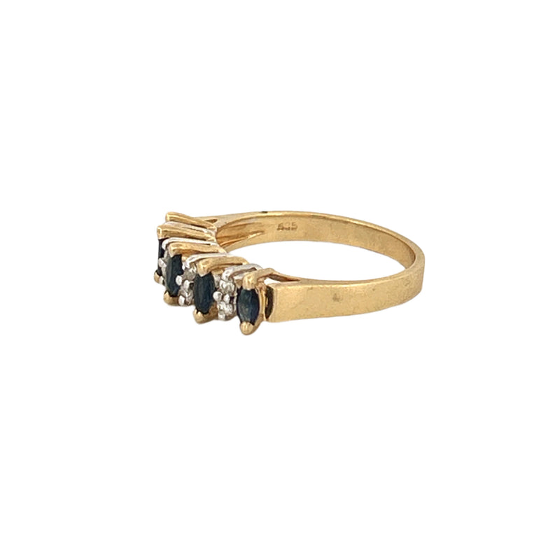 14K Gold Marquise Sapphire and Duo Diamond Band