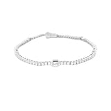 14K Gold Emerald Bezel Station and Round Lab Grown Diamond Tennis Bracelet