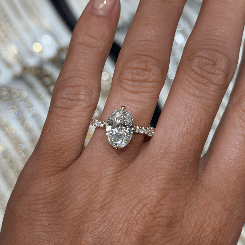 14K Gold Lab Grown Oval Diamond Floral Prong Engagement Ring