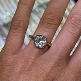 14K Two Tone Gold Eight Prong Lab Grown Cushion Diamond Bezel Solitaire Engagement Ring