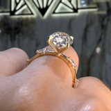 14K Gold 3.50 Lab Grown Oval Diamond Station Marquise Engagement Ring