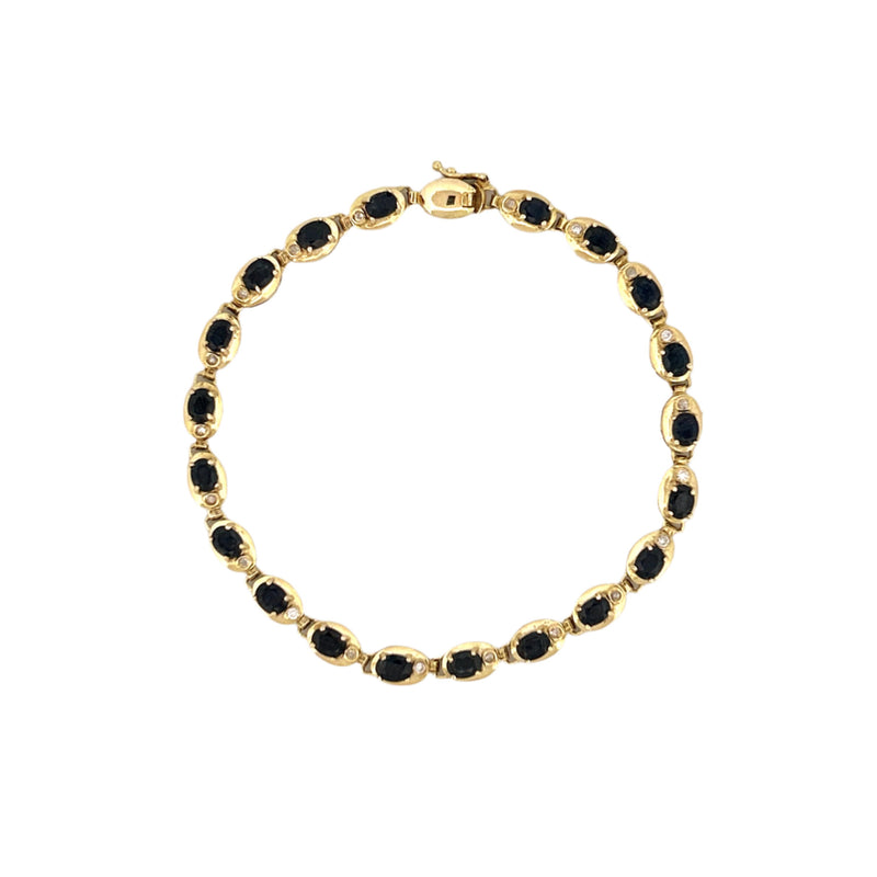 14K Gold Oval Sapphire and Diamond Bezel Bracelet