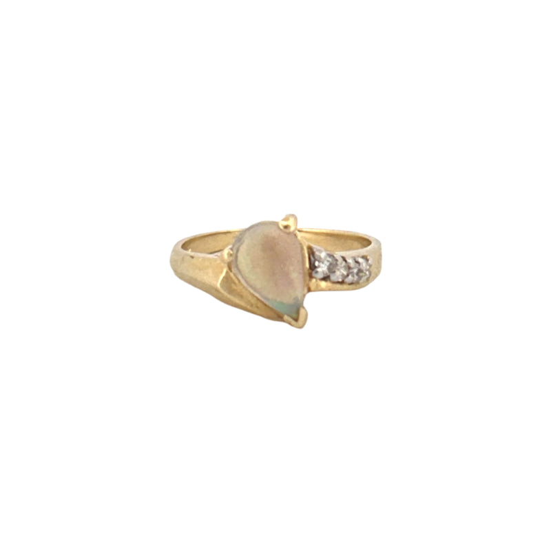 14K Gold Pear Opal Asymmetric Diamond Band
