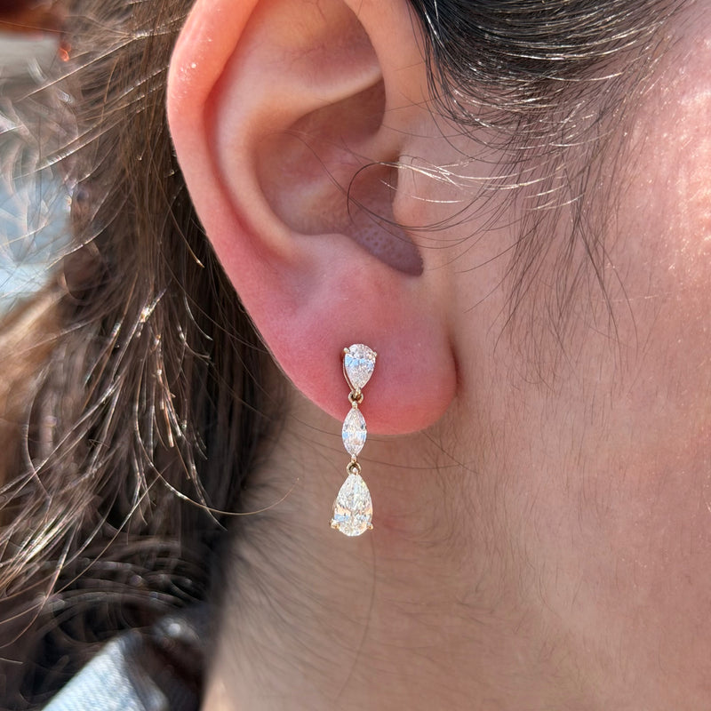 14K Gold Lab Grown Diamond Pear and Marquise Dangle Stud Earrings