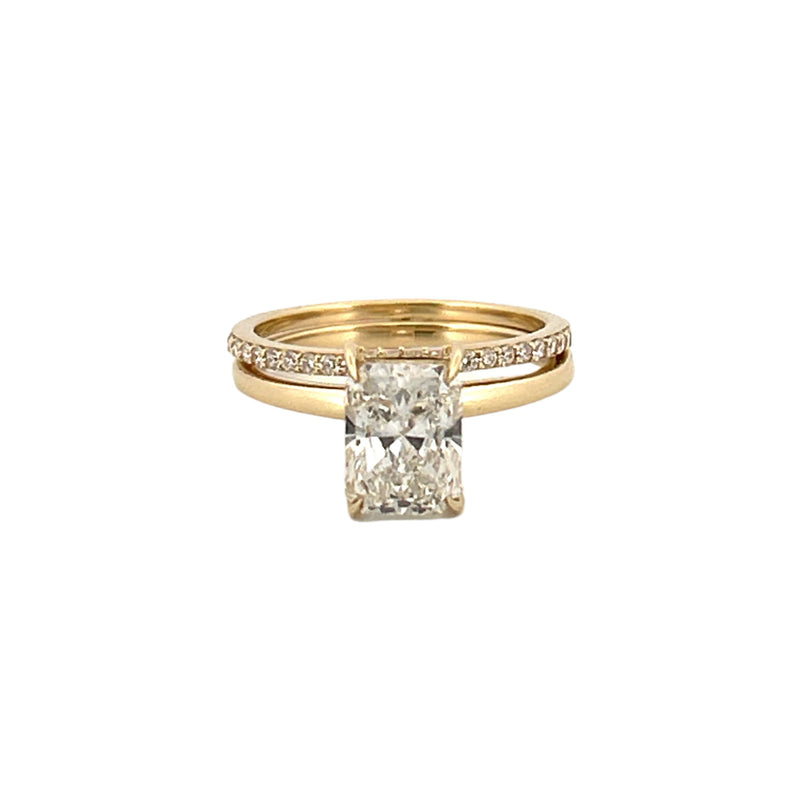 14K Gold 2.00 Carat Lab Grown Radiant Diamond Under Halo Solitaire Engagement Set