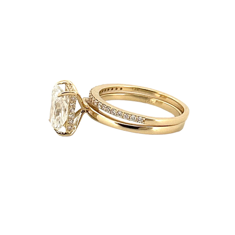 14K Gold 2.00 Carat Lab Grown Radiant Diamond Under Halo Solitaire Engagement Set