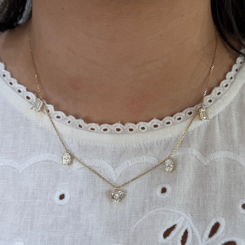 14K Gold Station Multi Shape Lab Grown Diamond Necklace