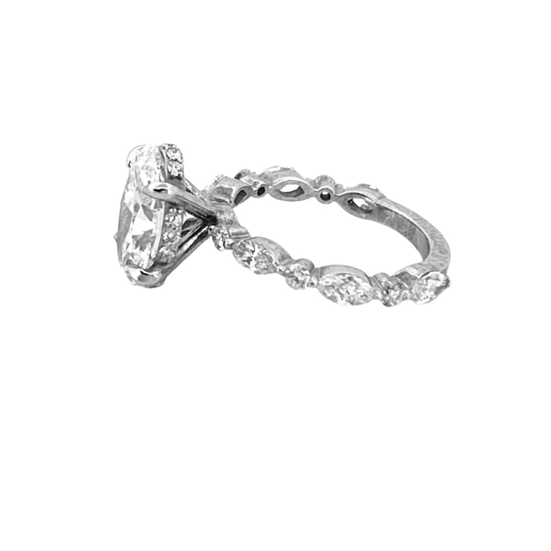 14K Gold 3.00 Carat Lab Grown Oval Diamond Under Halo Round and Marquise Engagement Ring
