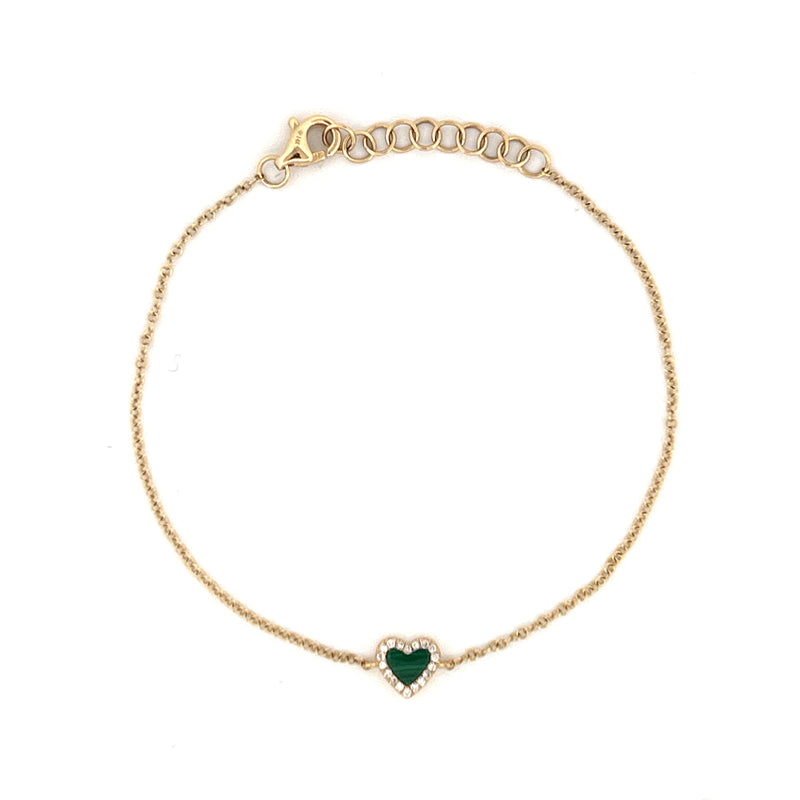 14K Gold Heart Malachite Diamond Bracelet