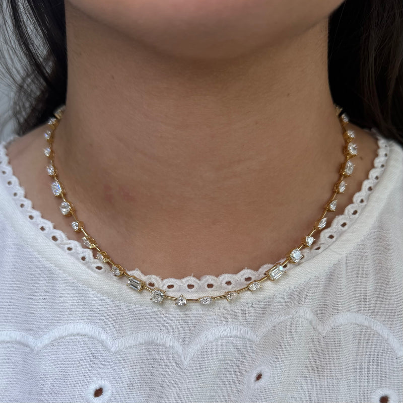 14K Gold Spaced Multi Shape Lab Grown Diamond Necklace