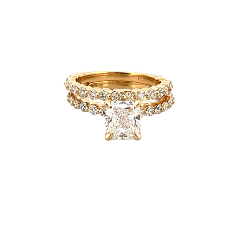 14K Gold 2.00 Carat Natural Cushion Diamond Single Prong Wedding Set