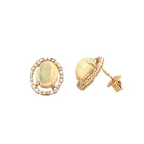 14K Gold Oval Opal Halo Diamond Earrings