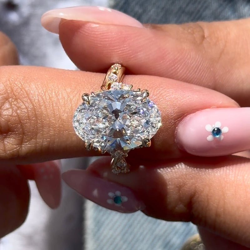 14K Gold Lab Grown Oval Diamond Weaved Engagement Ring