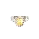 14K Two-Tone Gold Natural 1.50 Carat Cushion Yellow Diamond Radiant Diamond U Prong Engagement Ring