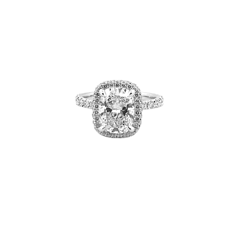14K Gold 2.50 Carat Lab Grown Cushion Diamond Prong Set Halo Engagement Ring