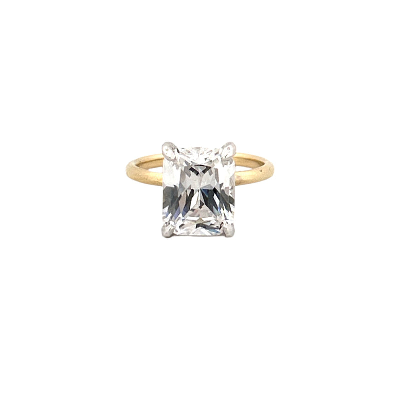 14K Two-Tone Gold 4.00 Carat Radiant Lab Grown Diamond Under Halo Solitaire Engagement Ring