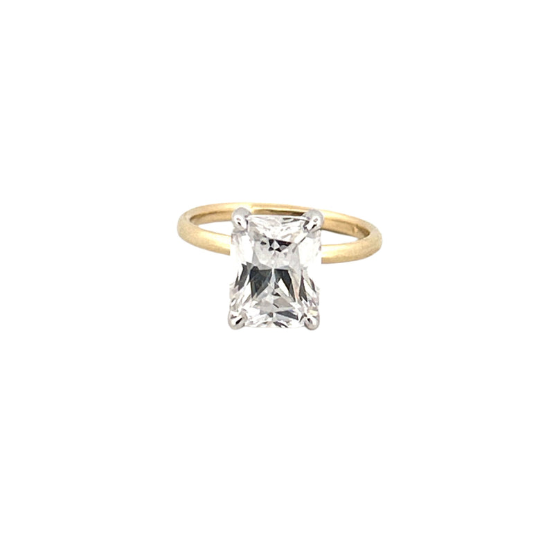 14K Two-Tone Gold 3.00 Carat Radiant Lab Grown Diamond Under Halo Solitaire Engagement Ring