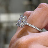 14K Gold Lab Grown Elongated Cushion Diamond Bowtie Under Halo Engagement Ring