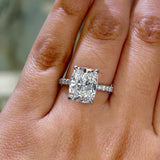 14K Gold Lab Grown Elongated Cushion Diamond Bowtie Under Halo Engagement Ring