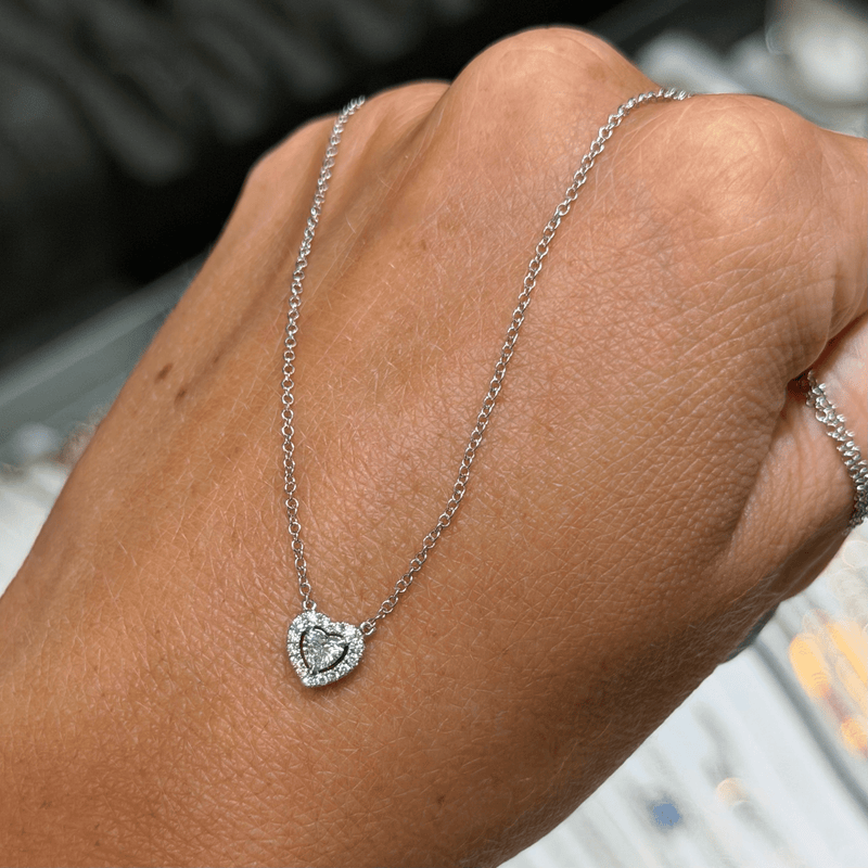14K Gold Diamond Heart Halo Pendant Necklace