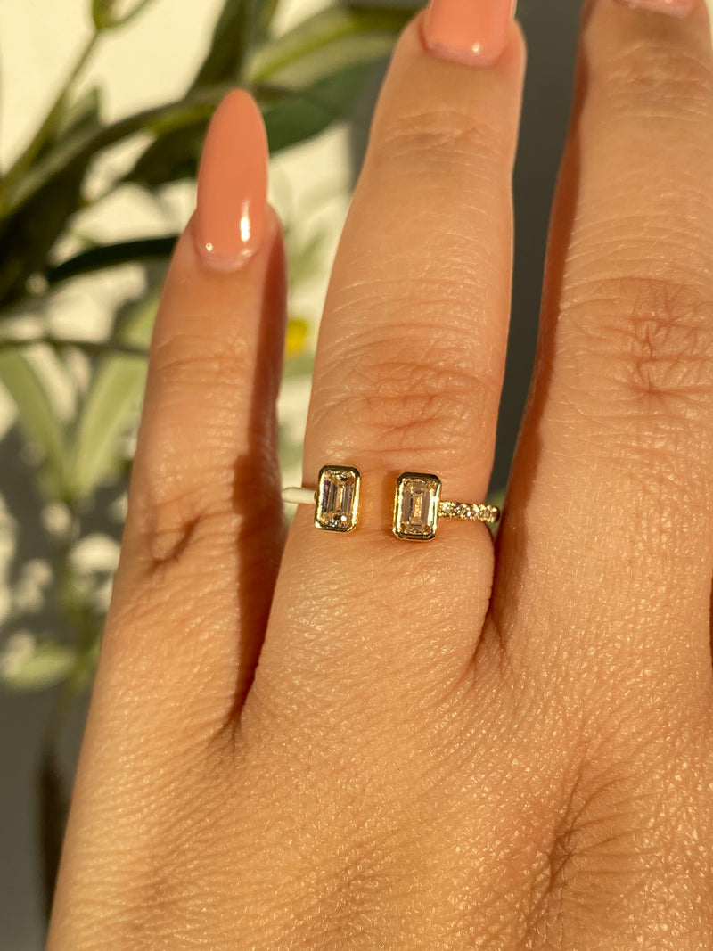 14K Gold Open Emerald Bezel Diamond Enamel Band