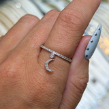14K Gold Moon Dangle Diamond Ring
