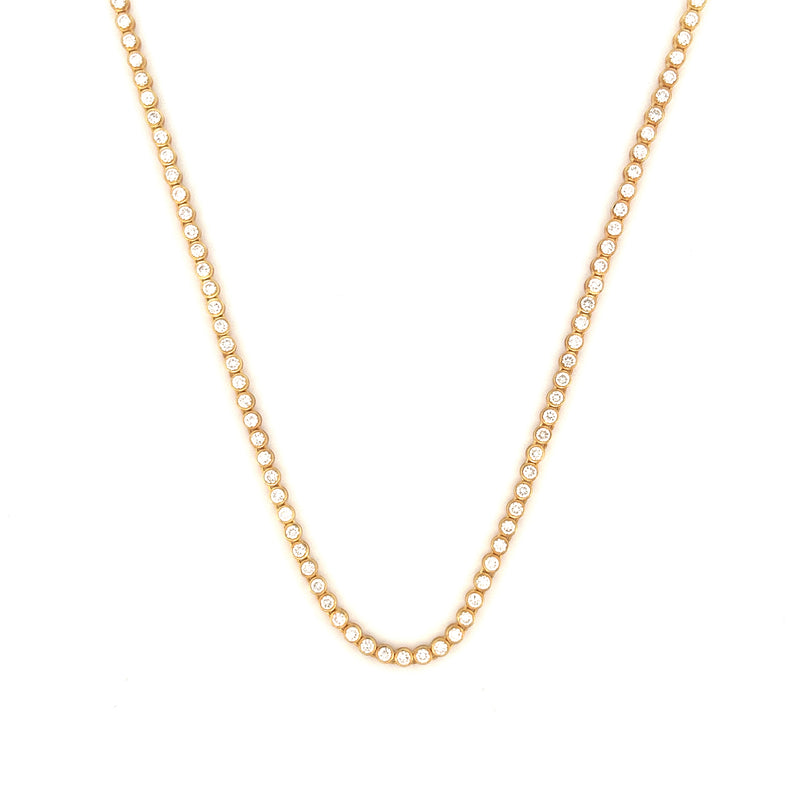 14K Gold Round Bezel Lab Grown Diamond Tennis Necklace