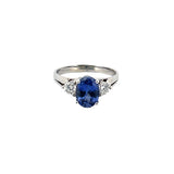 14K Gold Three Stone Oval Tanzanite and Diamond Band